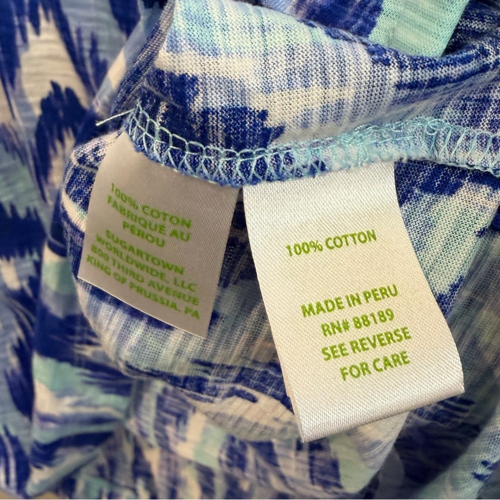 Lilly Pulitzer Blue Kalissa 100% Cotton Tunic Size M Hot Pink Trim Abstract - Picture 4 of 9